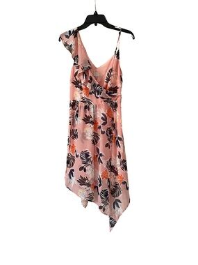 Feminine Pink Floral Asymmetrical Summer Dress with Ruffle